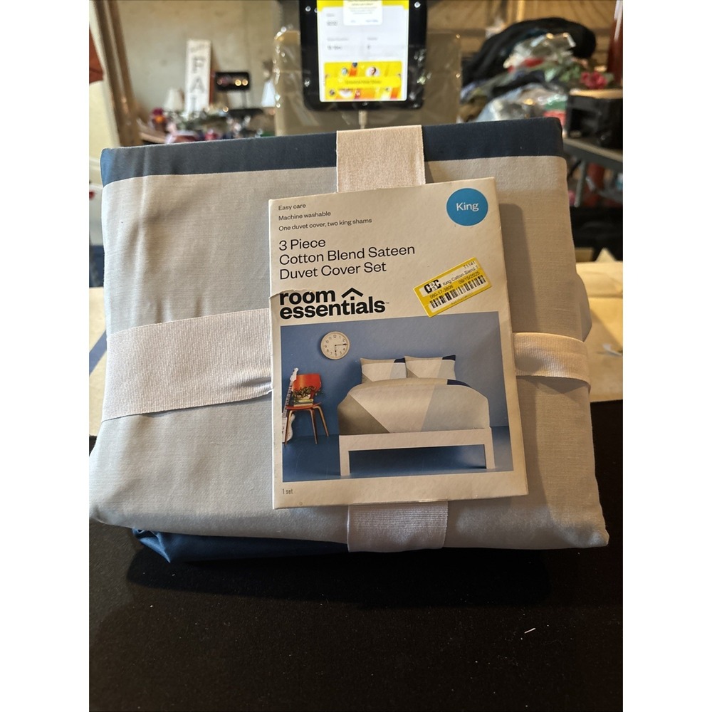 Room Essentials King 3pc Cotton Blend Sateen Duvet Cover Set Blue